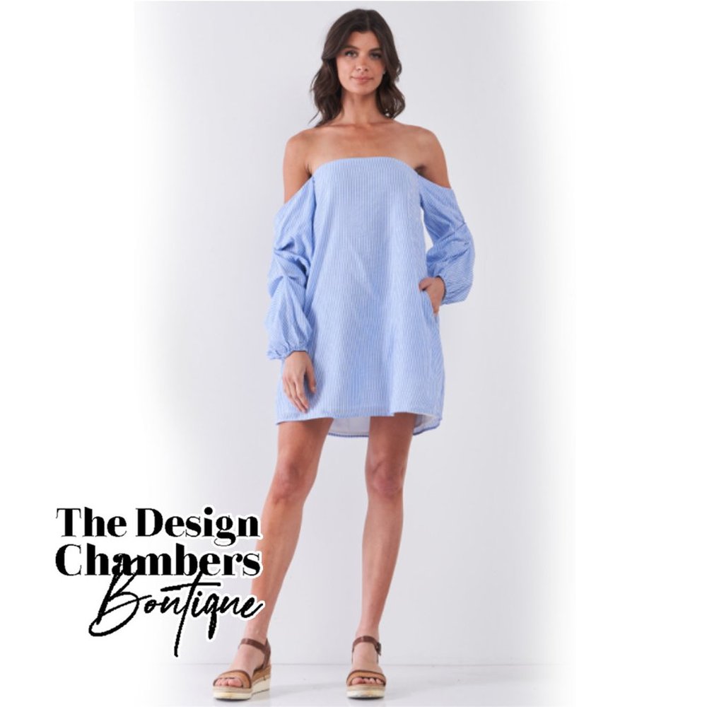 Preppy Off the Shoulder Balloon Sleeve Dress